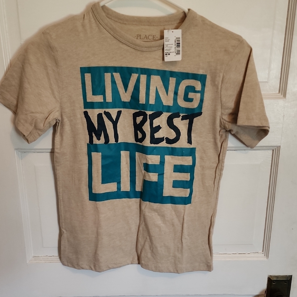 Living My Best Life Kids T-Shirt - Beige and Blue
